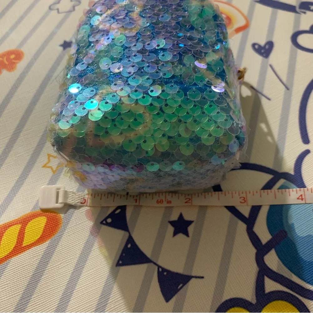 Mini Blue Sequined Backpack Coin Purse Small Zip Pouch